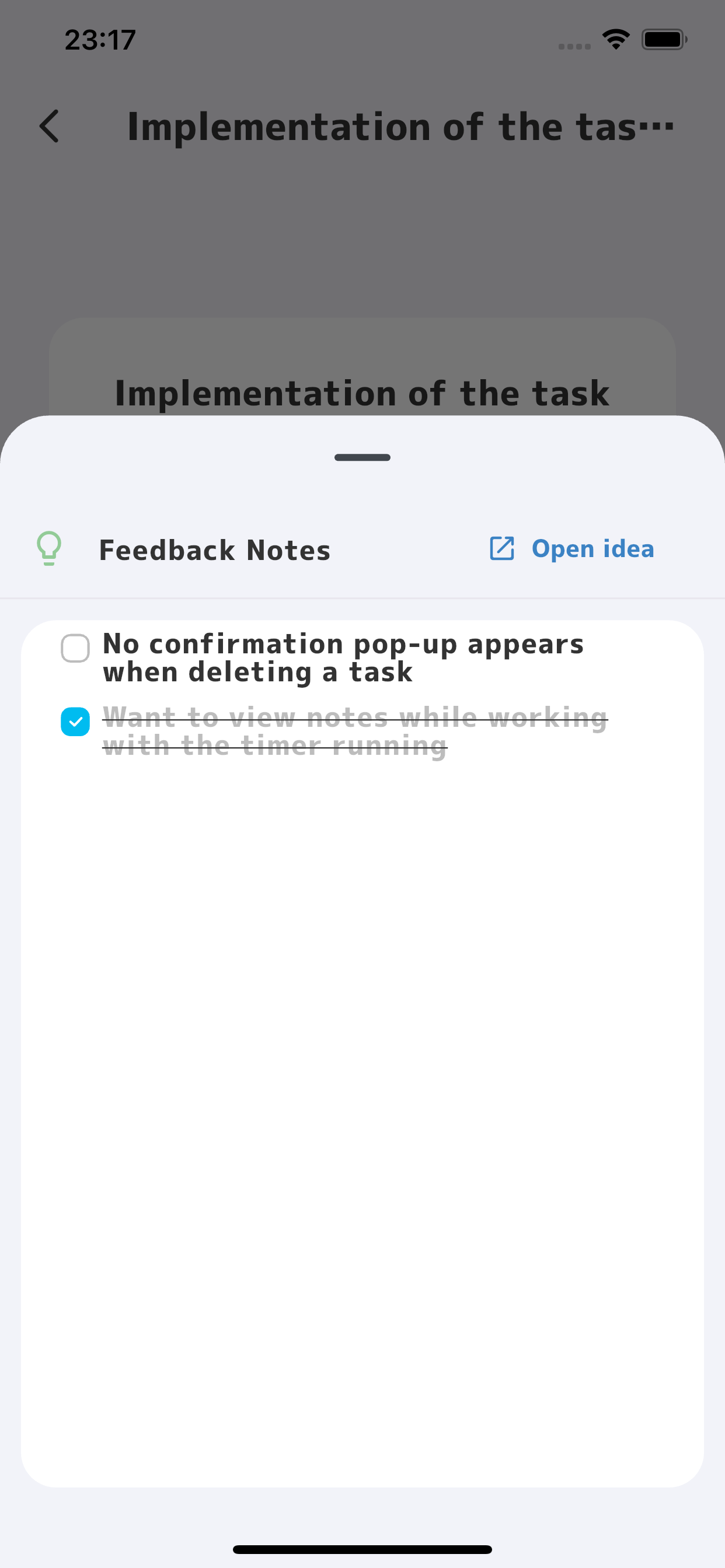 PiyoMemo Ideas screen showing notes linked to projects and tasks