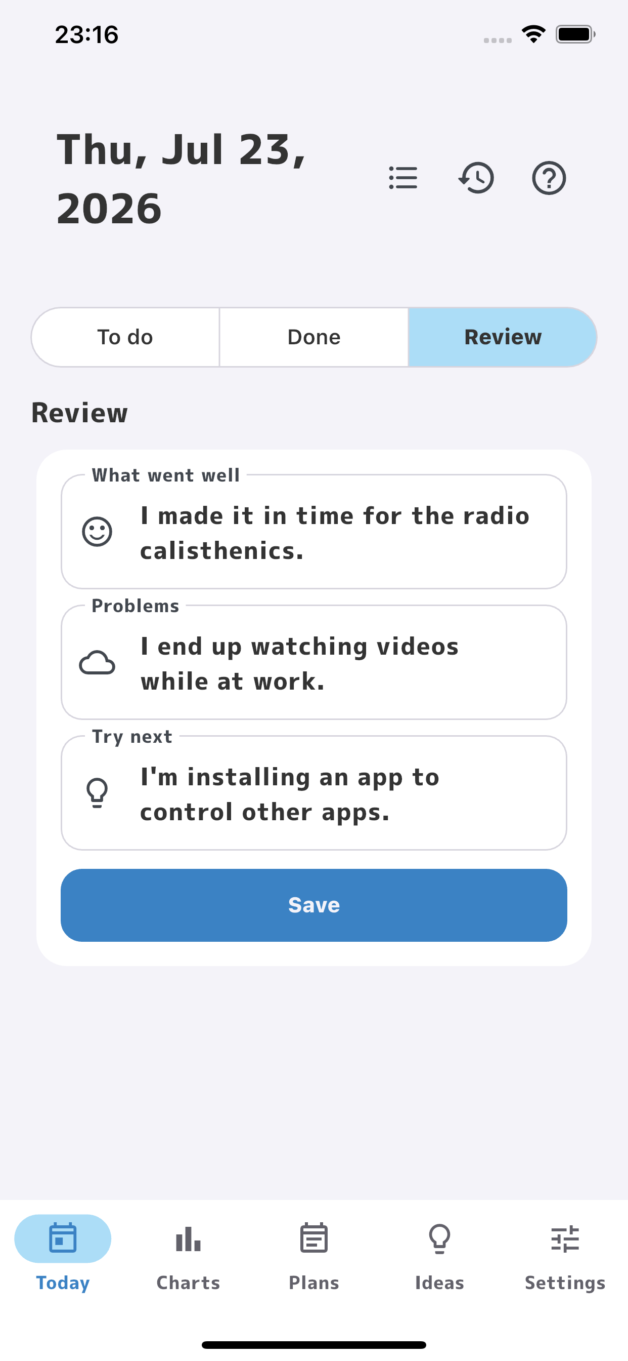 Project settings screen